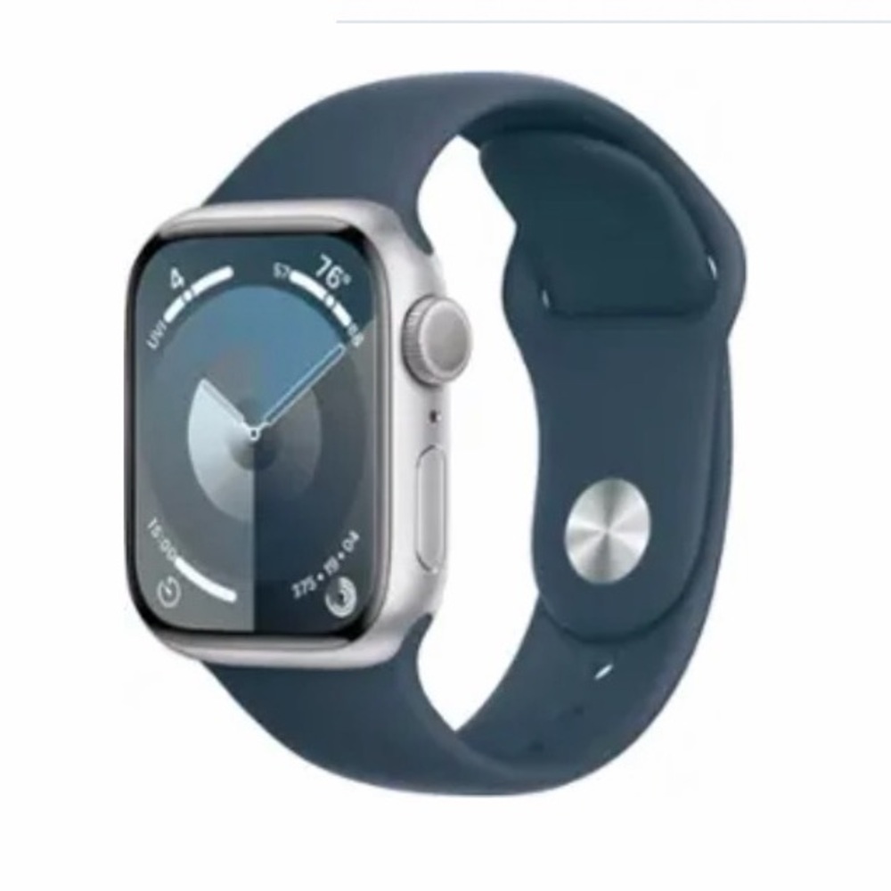 Apple Watch Series 9 (GPS) 41mm Silver Aluminum Case w/ Storm Blue Sport BandS/M